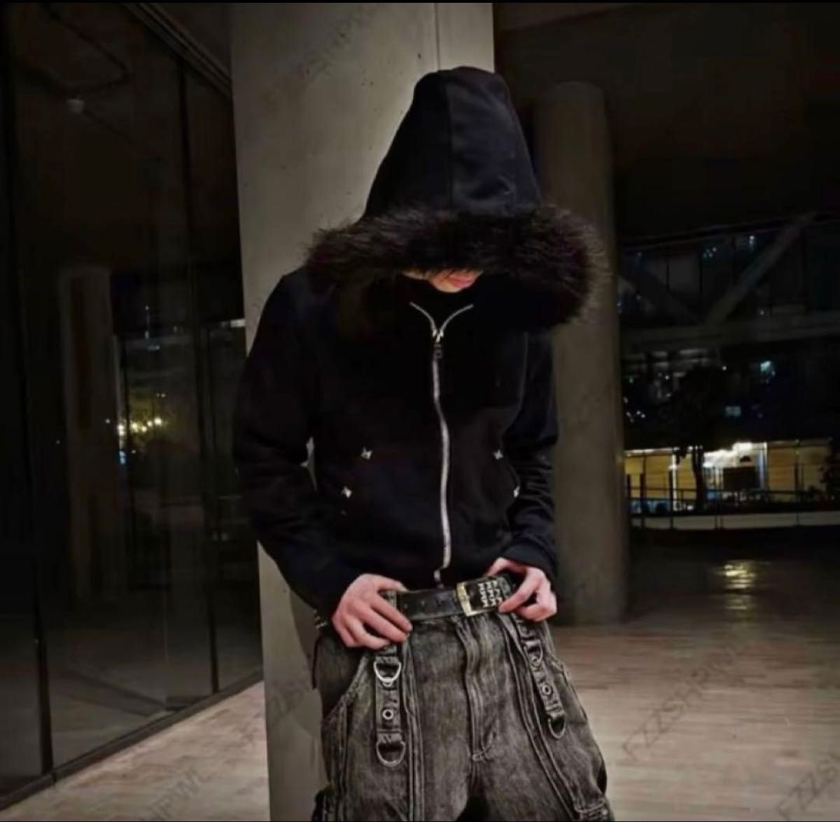 ラスト1点 ファー付きジップパーカー 海外ストリート y2k カジュアル