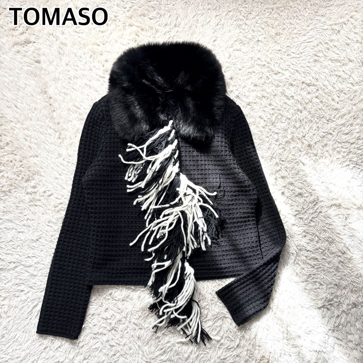 美品 TOMASO トマソ フォックスファー 取り外し可能 2way ニット
