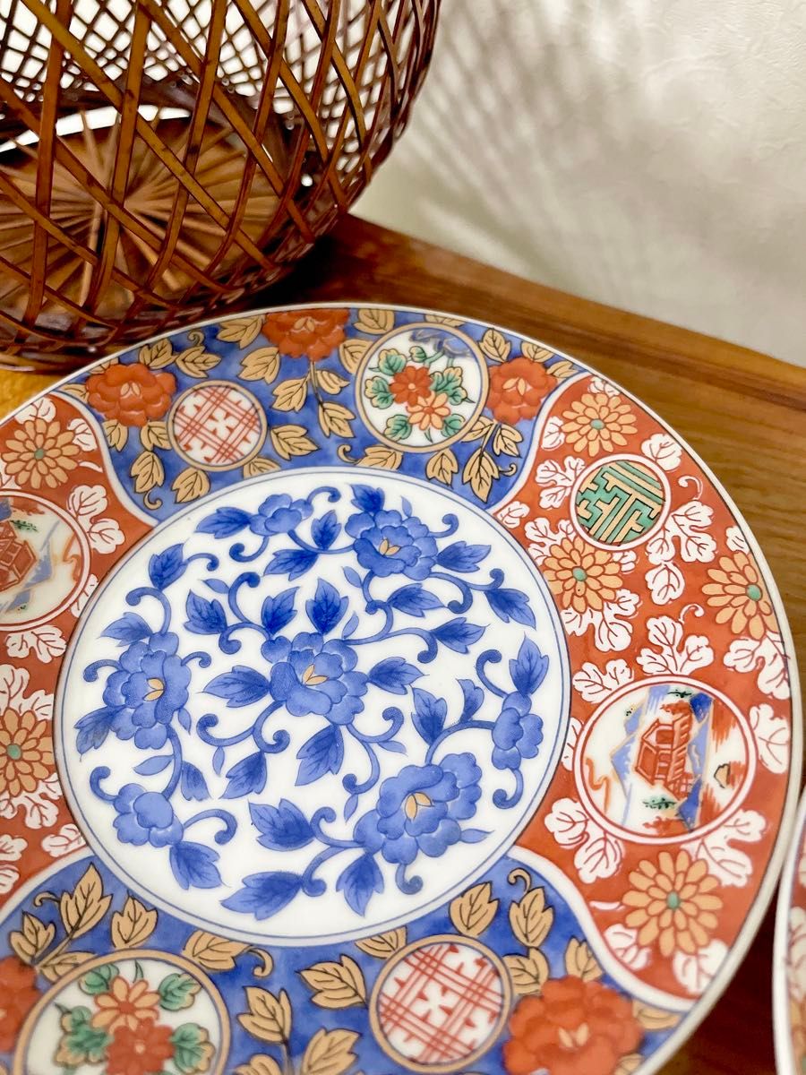 三洋陶器 龍峰窯 染錦花丸紋 小皿 赤絵 古伊万里 金彩 銘々皿 色絵