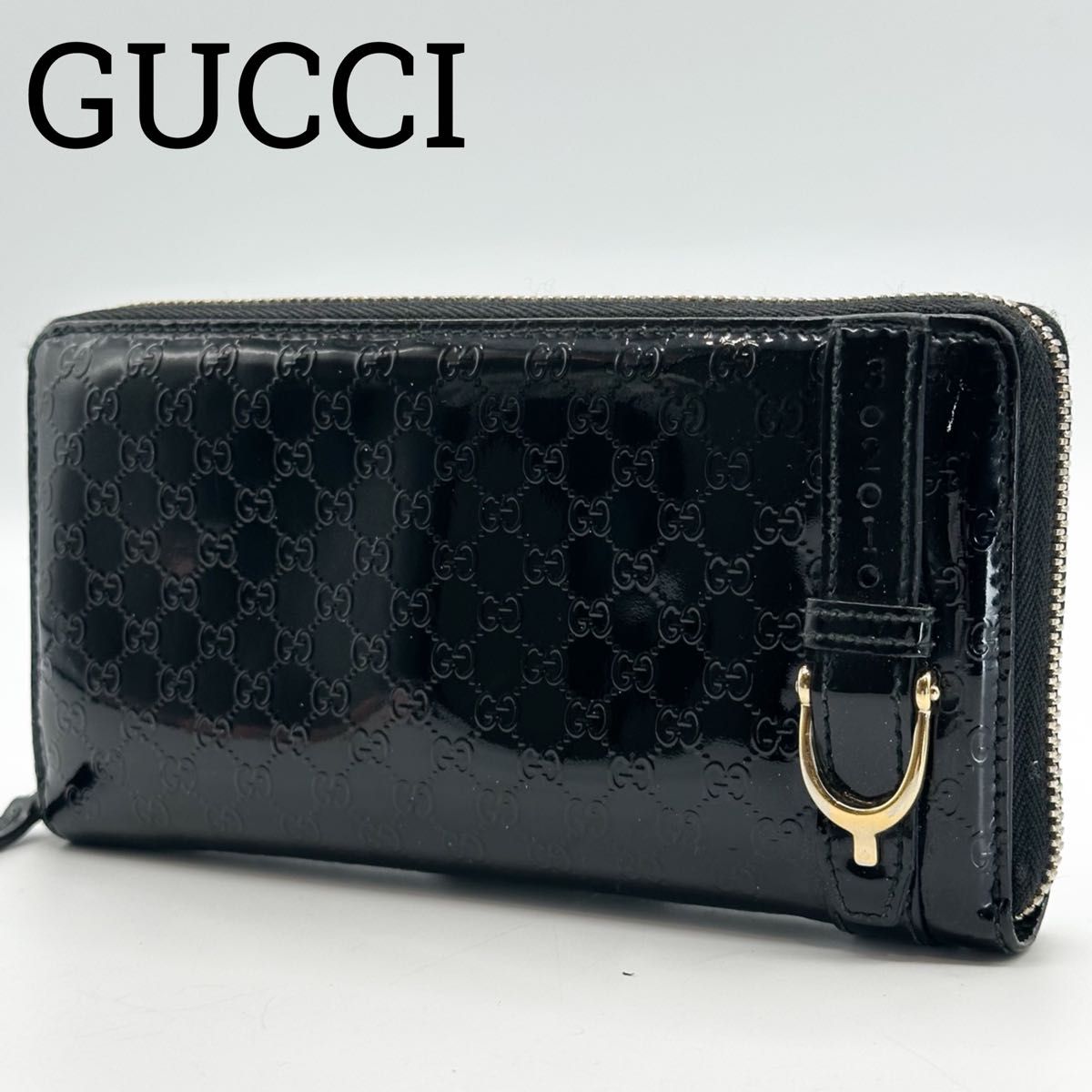 グッチ ラウンドファスナー GUCCI 長財布 ブラック シマ GG インター