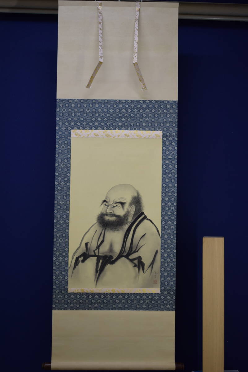 真作】//治子/達磨大師図/布袋屋掛軸HI-194