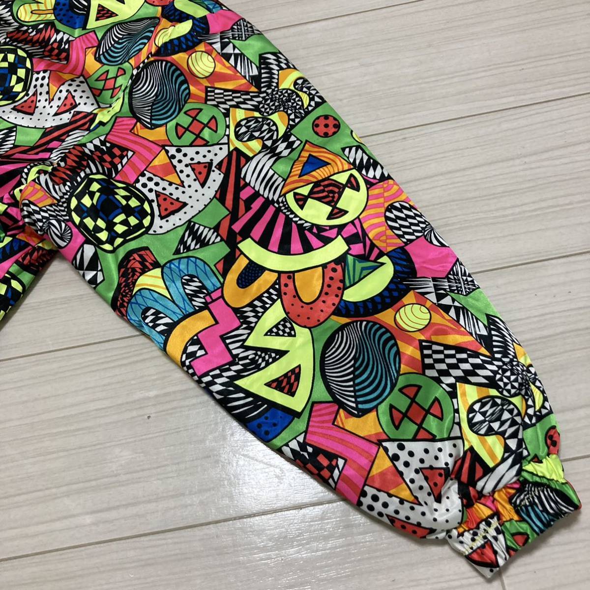 90s Vintage adidas デサント 中綿 アノラック パーカー 総柄 M 蛍光