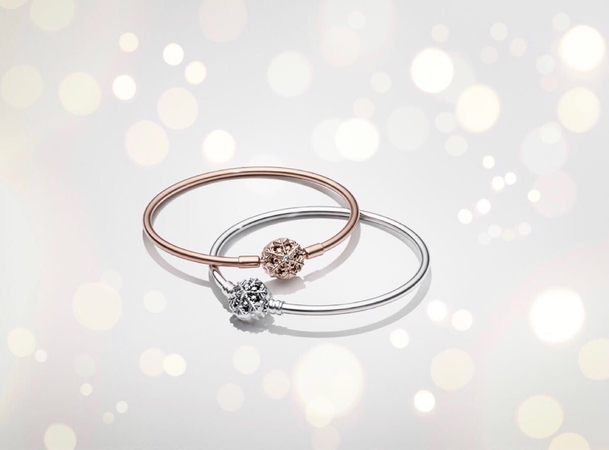 新品未使用 Pandora 14kローズゴールド バングル ブレスレット 雪の