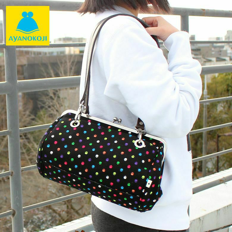 受注生産品】TAWARA型がま口ボストンバッグ【帆布・がまドット柄