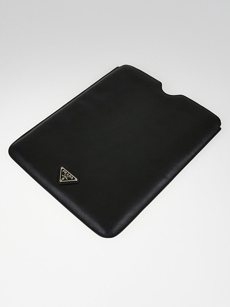 Prada Black Saffiano Leather and Crystals iPad Case | Yoogi's Closet