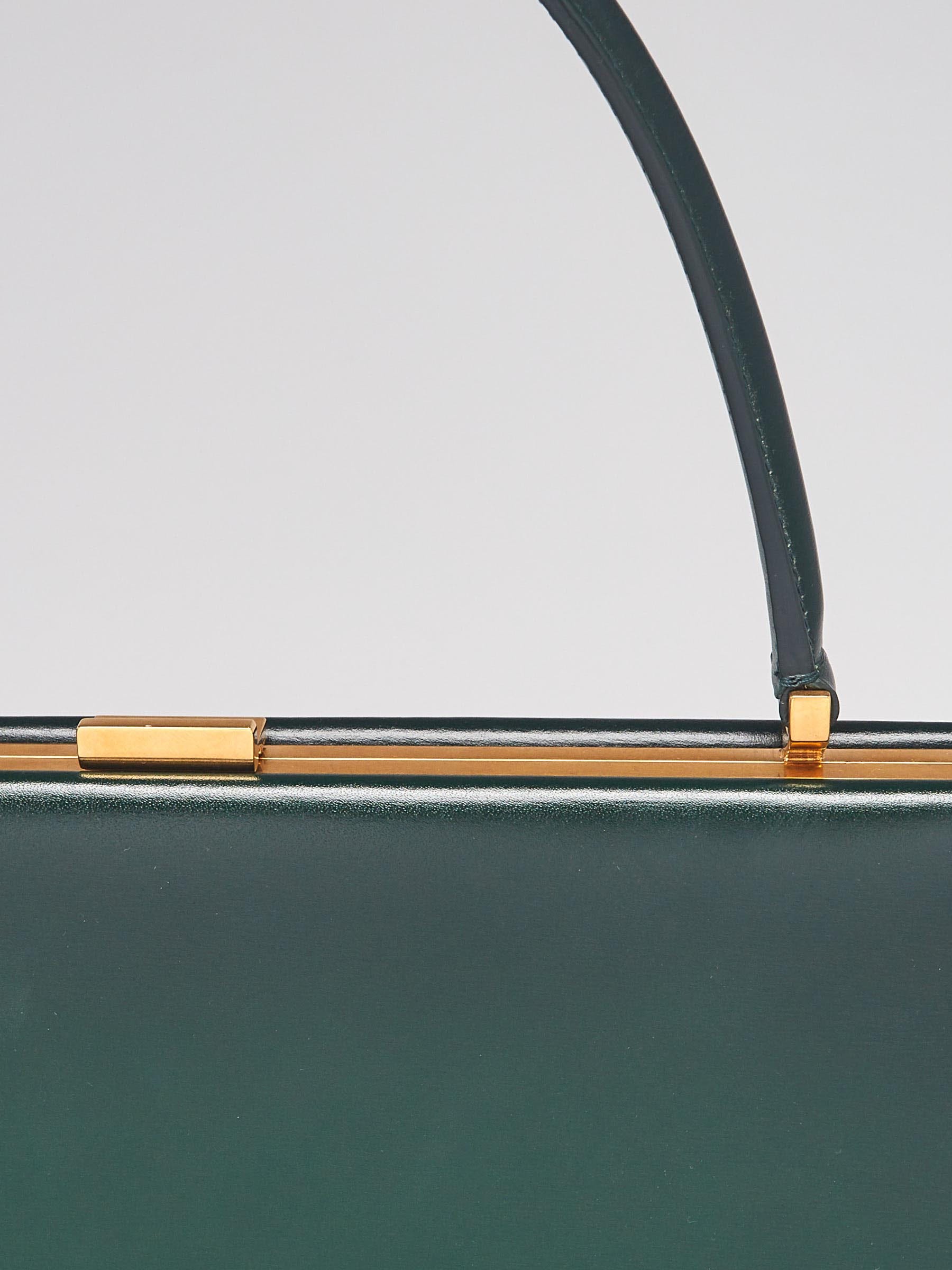 Celine Dark Green Box Calfskin Leather Medium Clasp Bag | Yoogi's