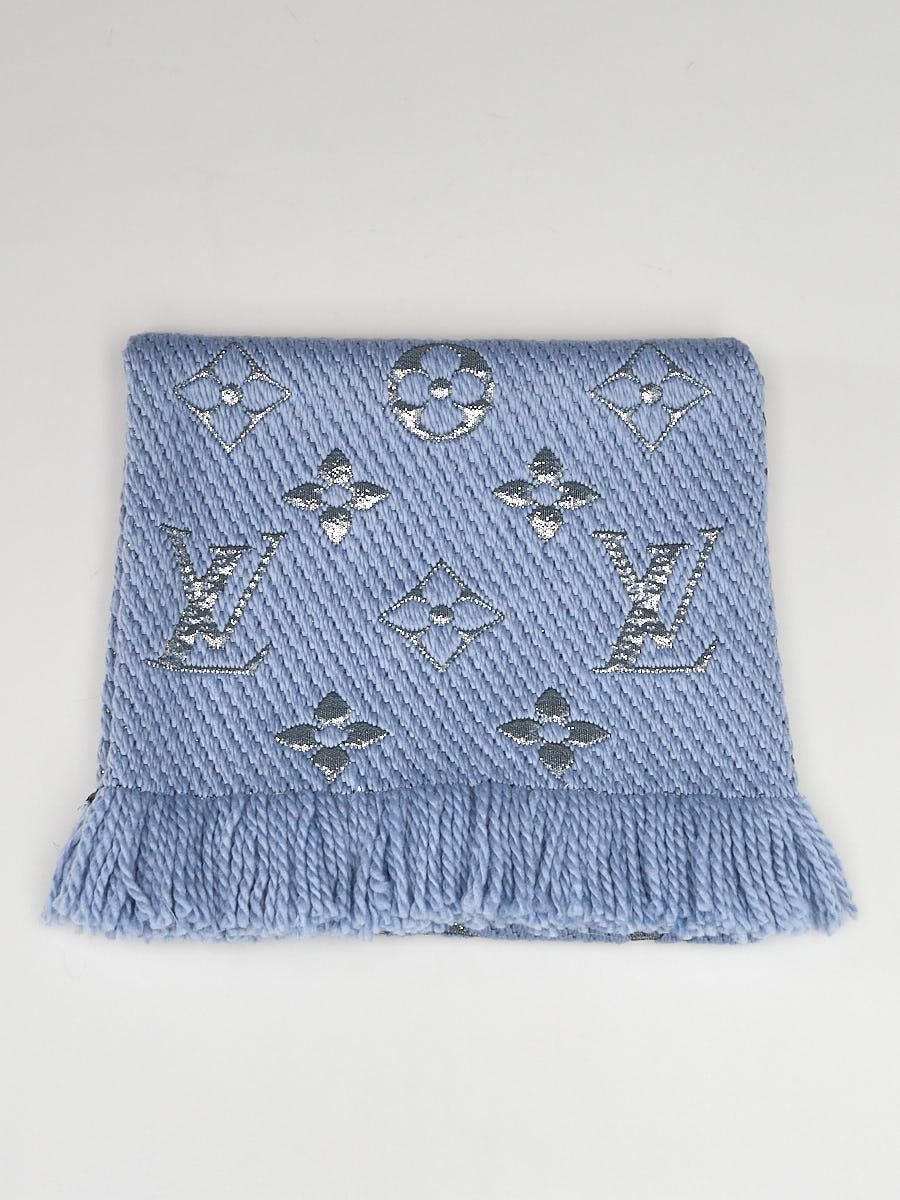 Louis Vuitton Light Blue Wool/Silk Logomania Shine Scarf | Yoogi's