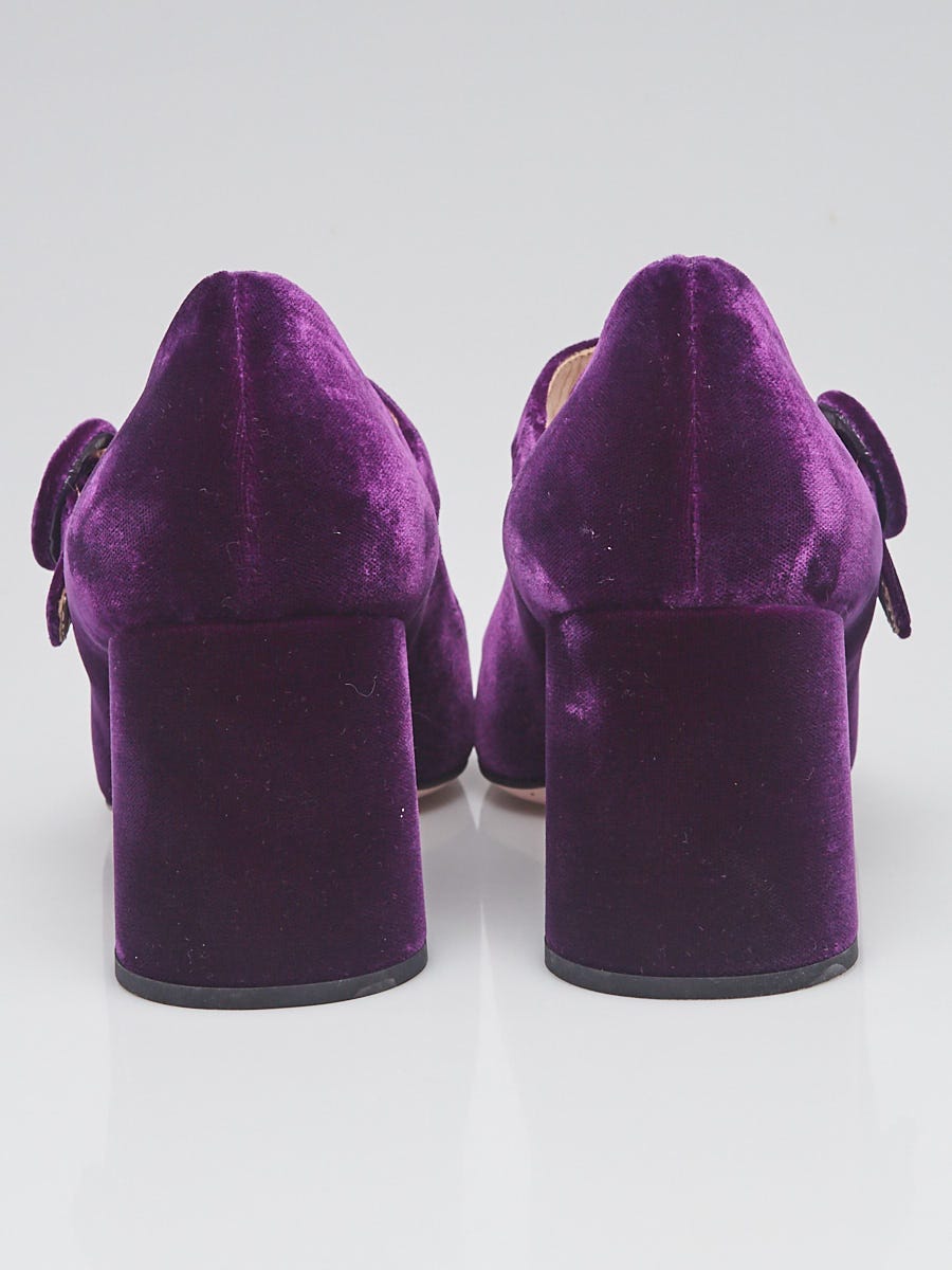 Prada Purple Velvet Mary-Jane Low Heel Pumps Size 8.5/39 | Yoogi's