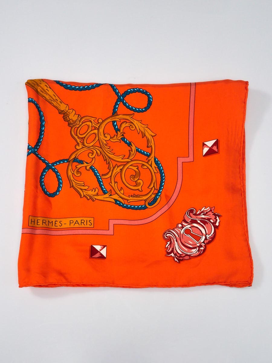 Hermes 130cm Orange Lock and Keys Print Silk Square Scarf