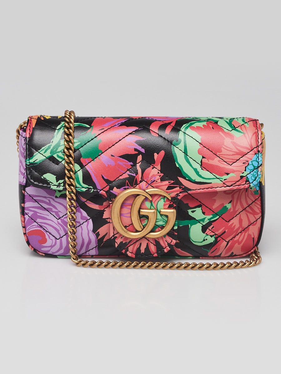 Gucci x Ken Scott Black/Multicolor Floral Printed Quilted Leather