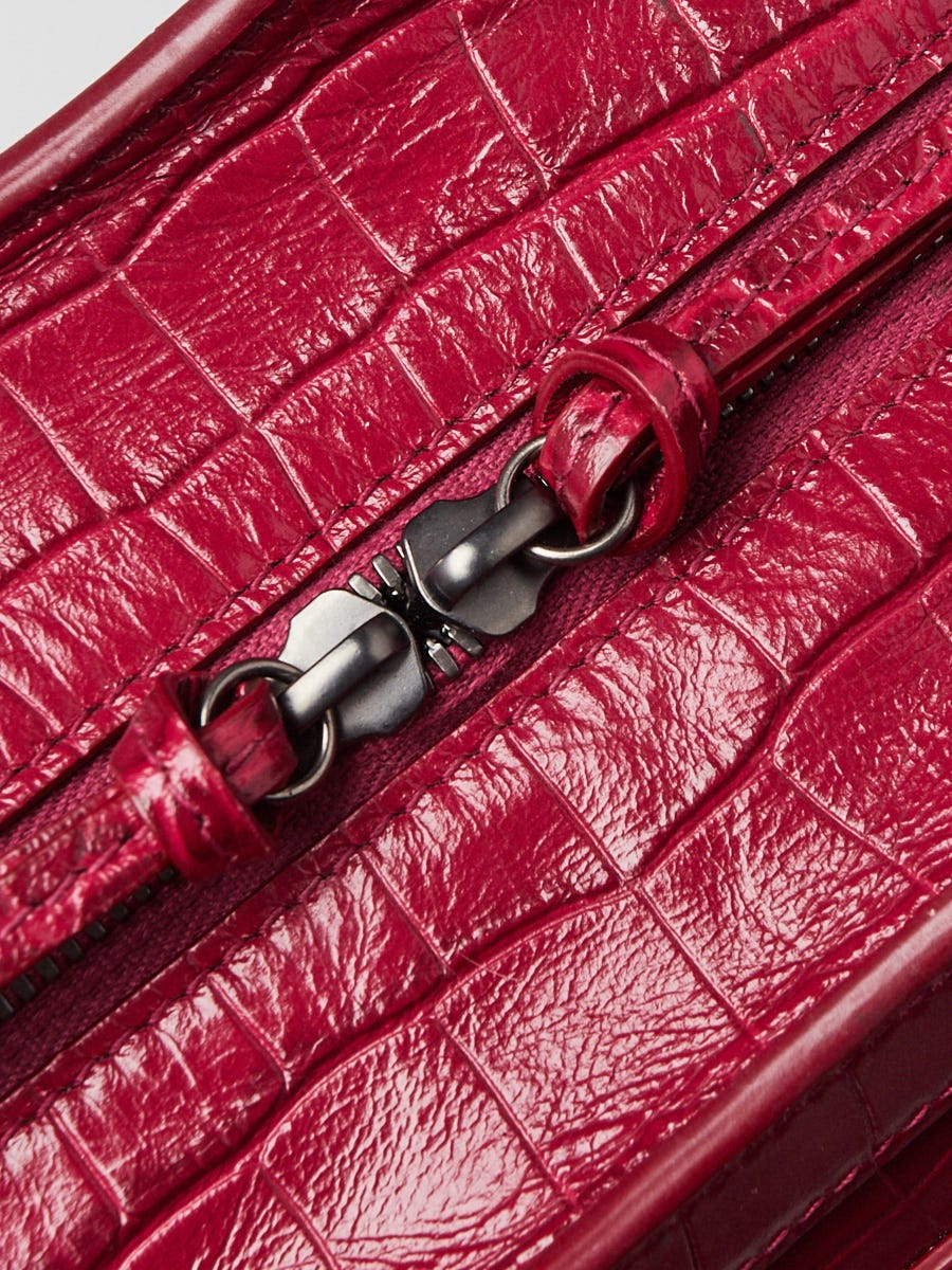 Balenciaga Raspberry Croc Embossed Calfskin Leather Neo Classic