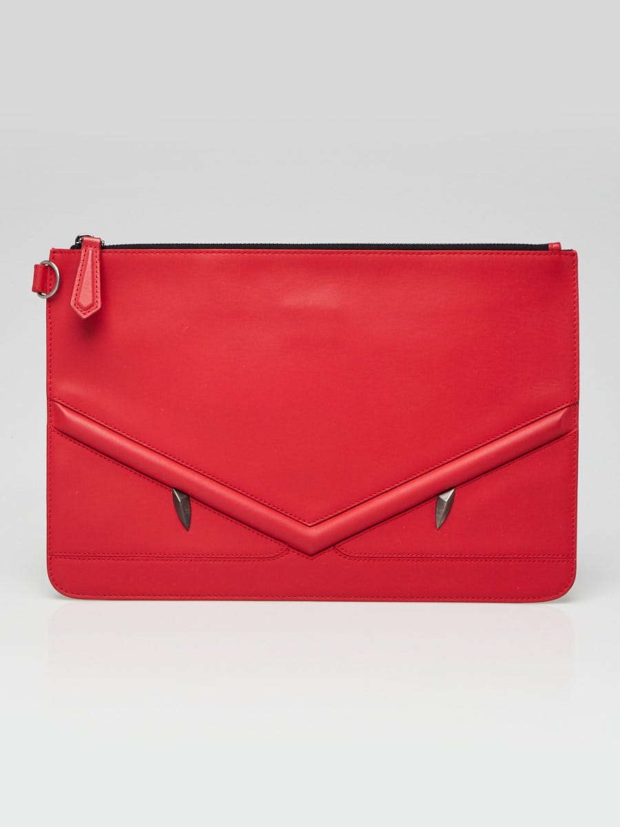 Fendi Red Leather Monster Eyes Zip Clutch Bag 7N0078 | Yoogi's Closet
