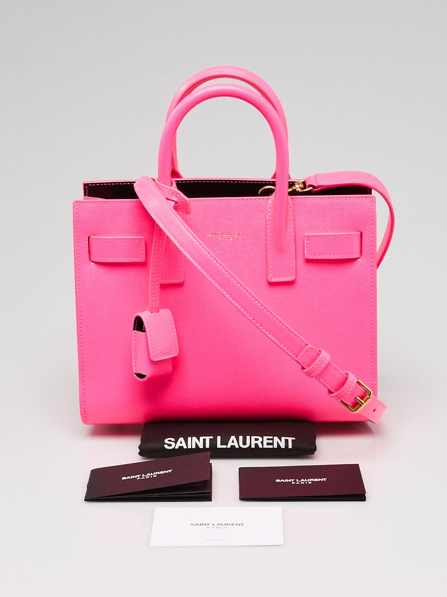 Yves Saint Laurent Fluo Pink Grained Calfskin Leather Baby Sac de