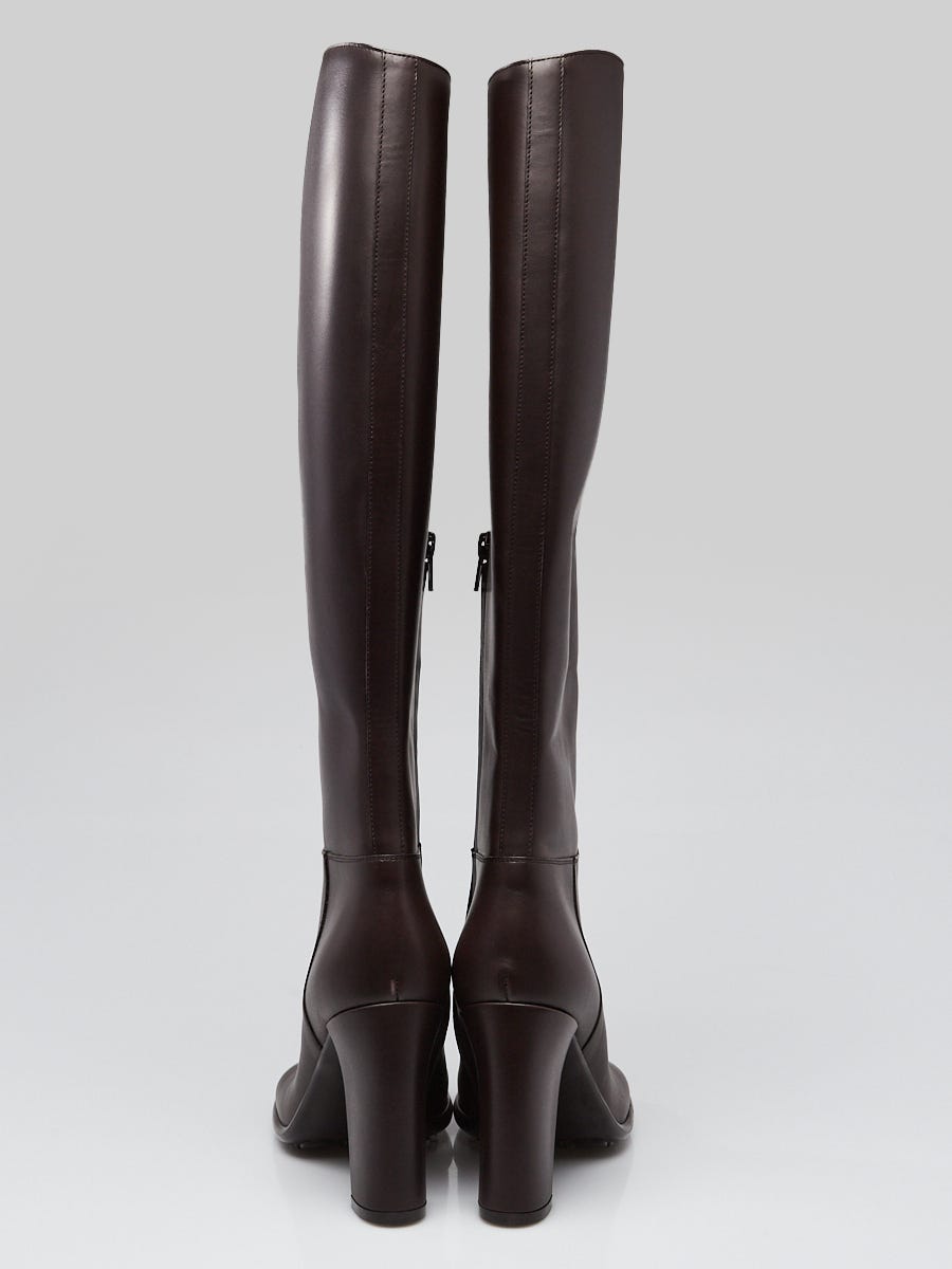 Bottega Veneta Dark Brown Leather Knee High Shibuya Boots Size 7.5
