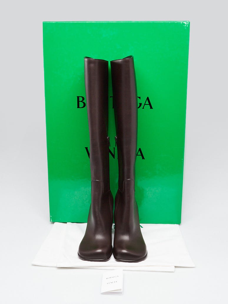 Bottega Veneta Dark Brown Leather Knee High Shibuya Boots Size 7.5