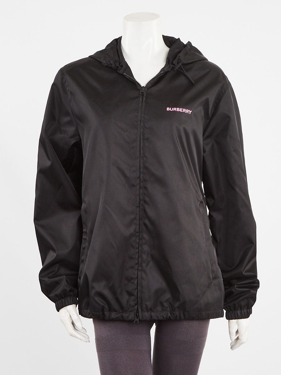 Burberry Black/Pink Nylon Hackney Zip Hooded Jacket Size XS