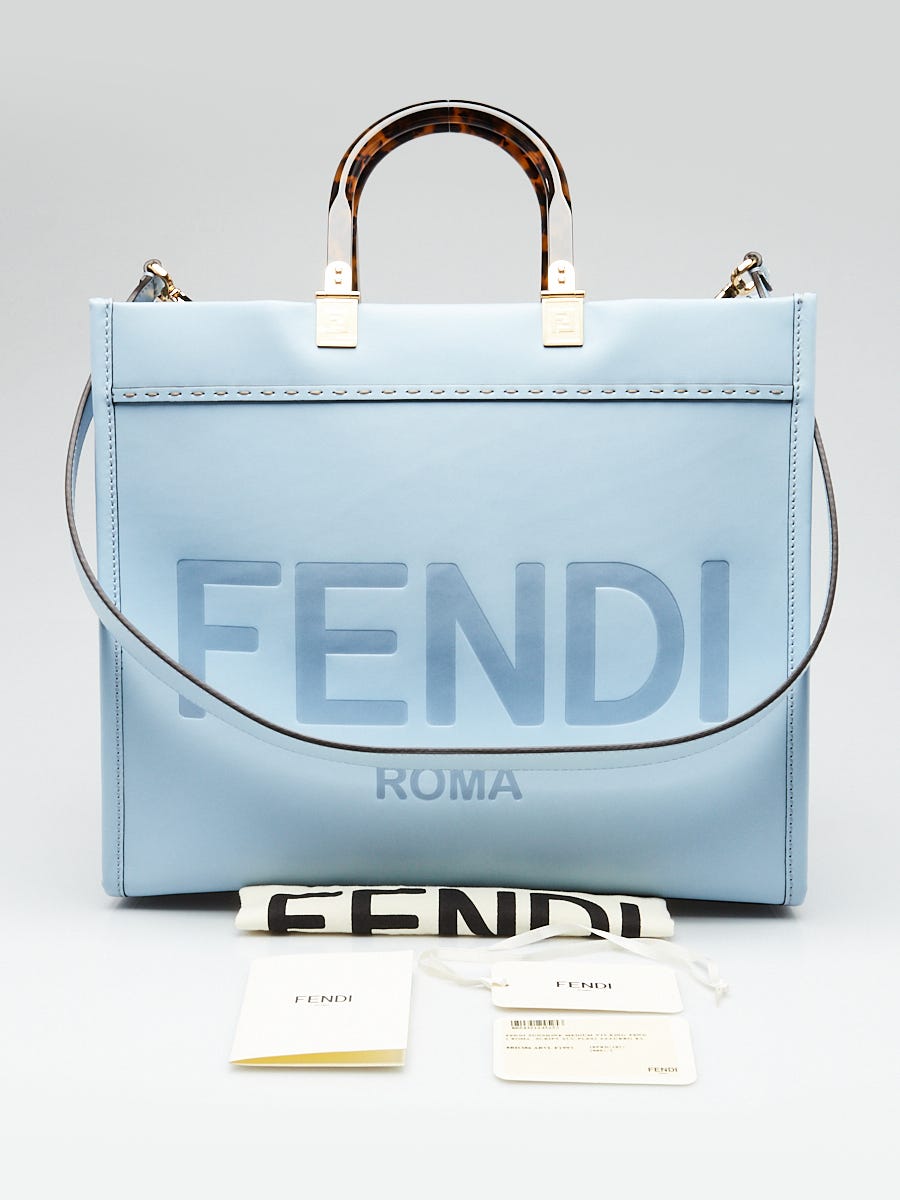 Fendi Light Blue Leather Medium Sunshine Tote Bag -8BH386