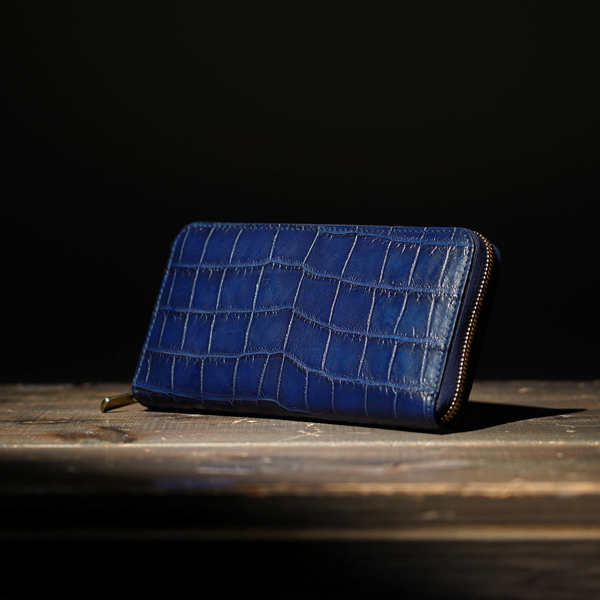 藍染め×クロコダイル ラウンドファスナー 長財布 ZWL8000
