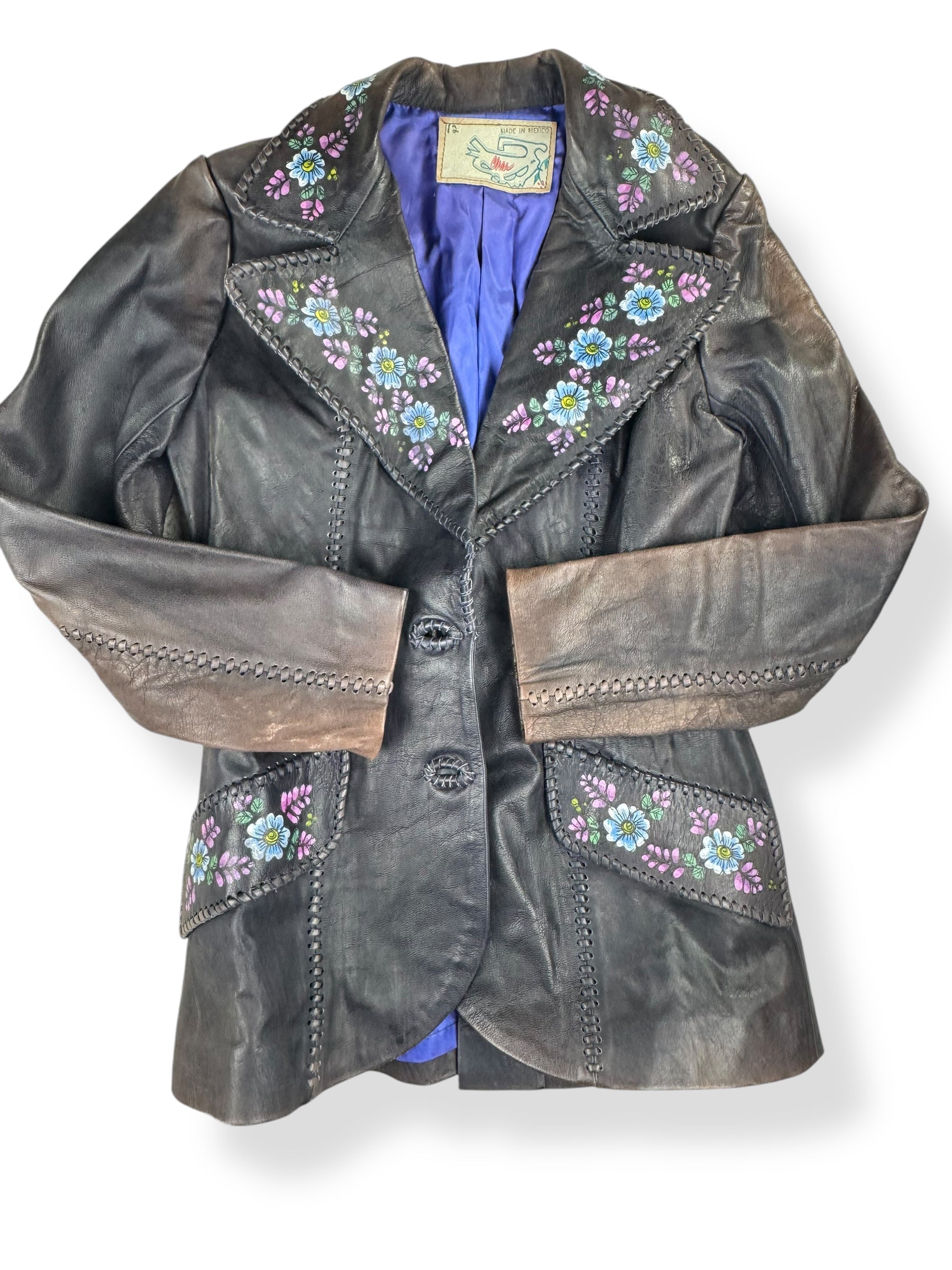 1970s Char Mexican Hand Painted Leather Jacket M-L – The Barn Owl