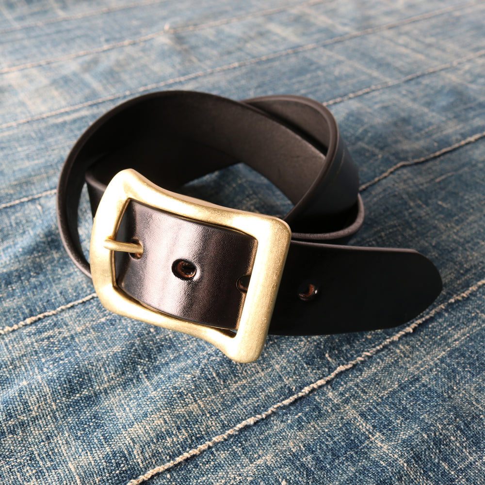 栃木レザー】“STANDARD” Big Buckle 40mm Leather Belt 【Gold Color
