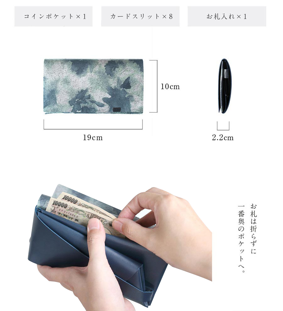 睡蓮画 フローラル （＆ネイビー) ロングウォレット | 所作 Shosa