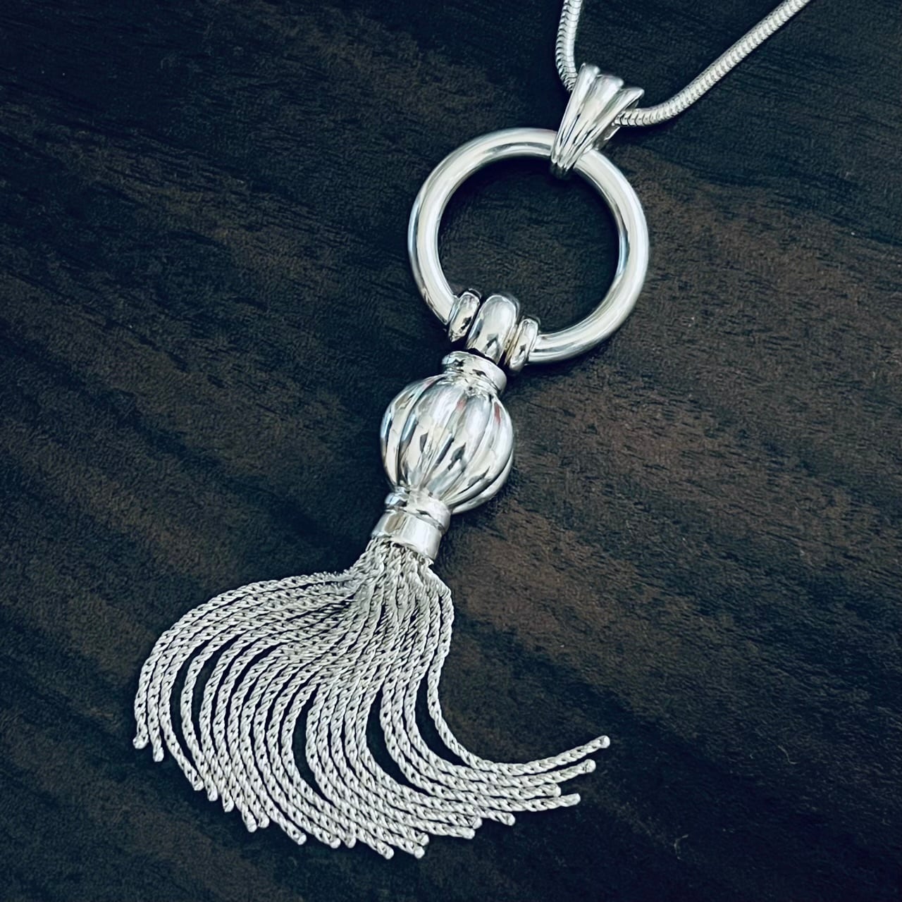 VINTAGE TIFFANY & CO. Tassel Pendant Necklace Snake Chain Sterling