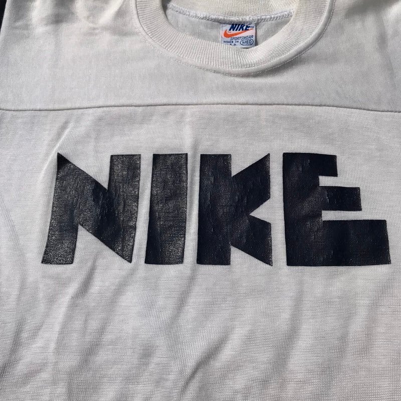 70's NIKE ナイキ レーヨン フットボールTシャツ ゴツナイキ ホワイト