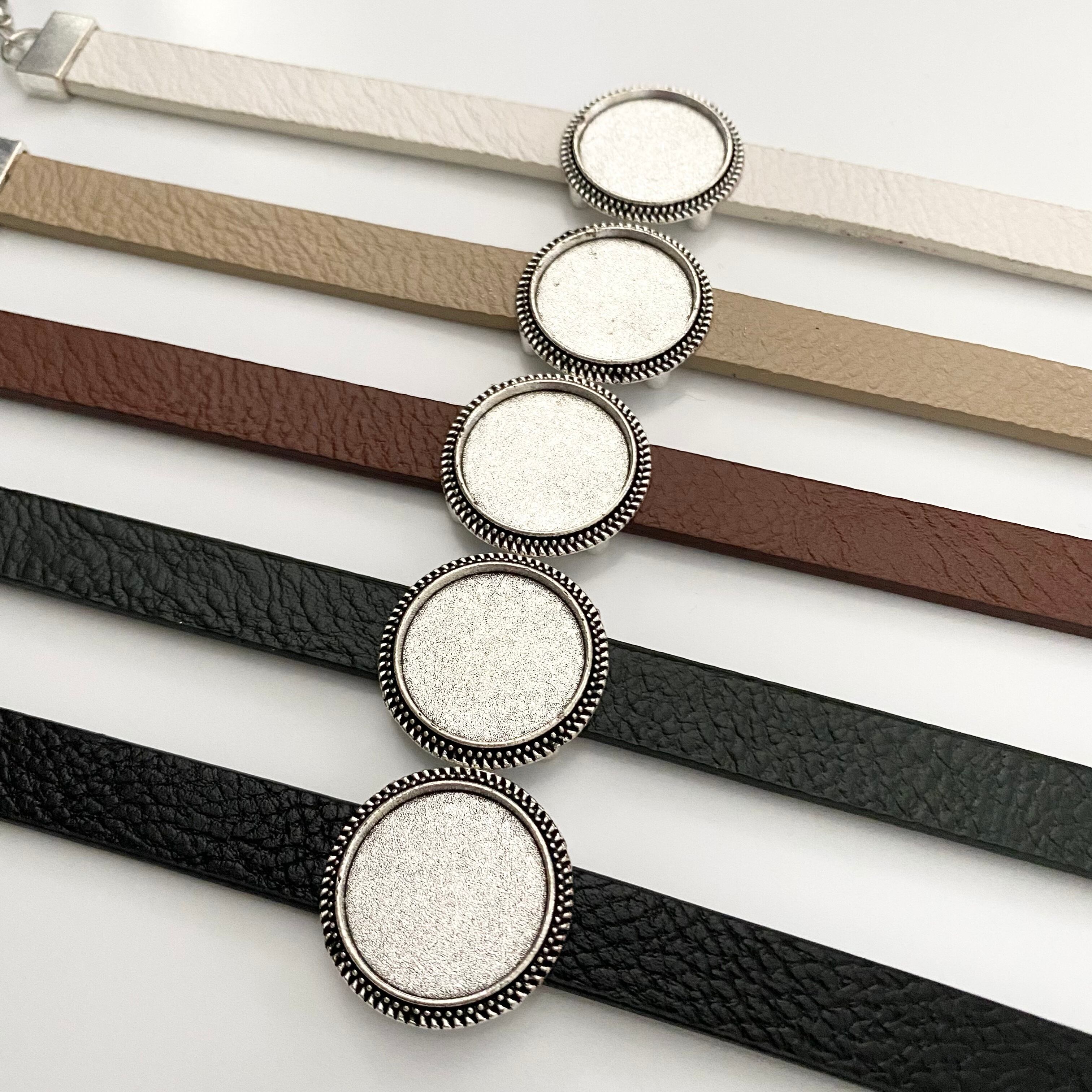 レザーコード18mmデザイントレイ付ブレスレット金具シルバー | PartsJardin