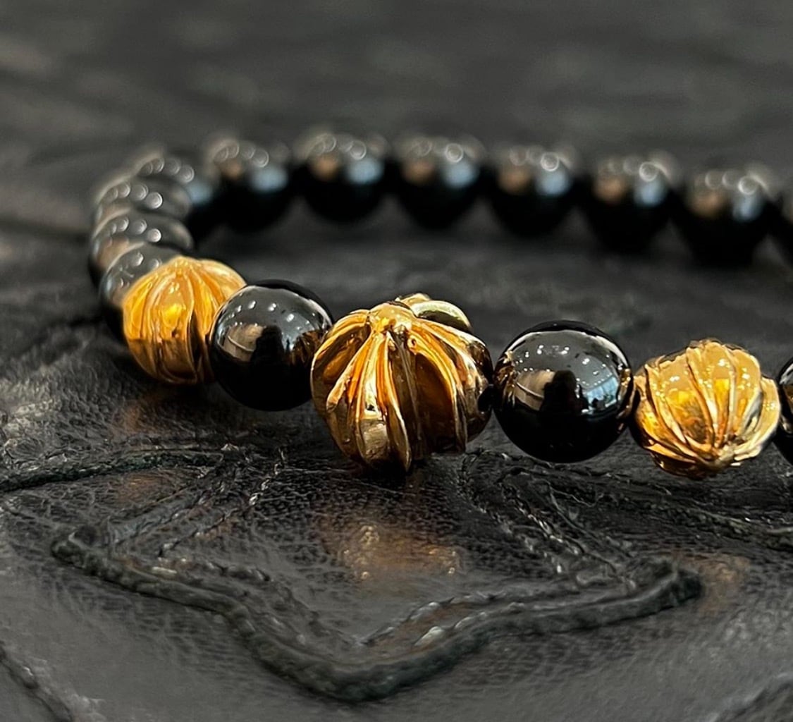 CHROME HEARTS Onyx 22K CH Cross Beads Bracelet Size 8mm クロム