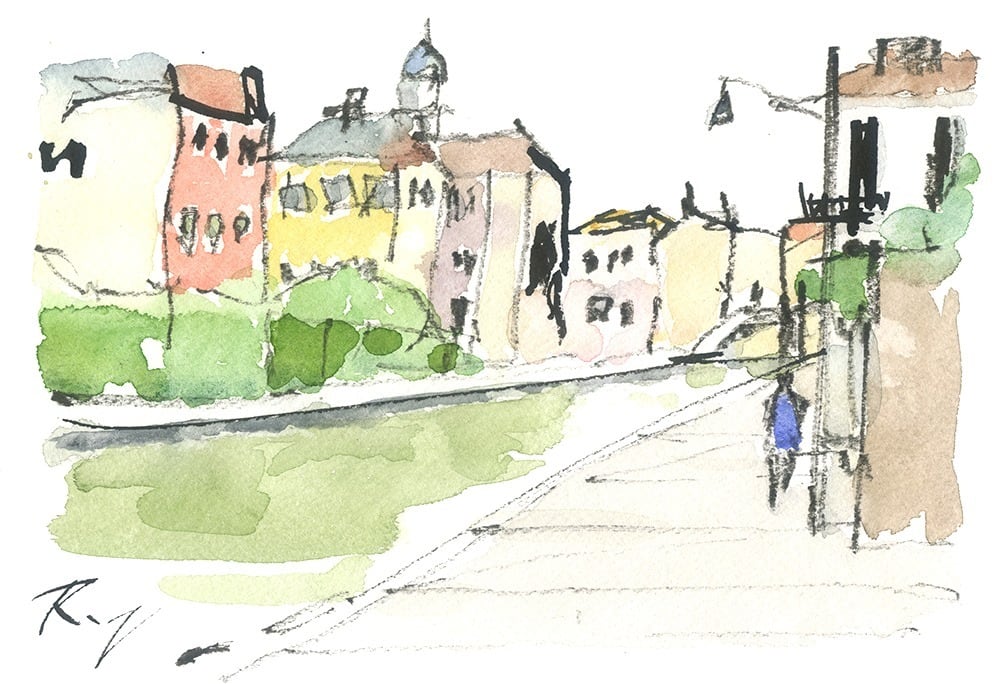 スケッチ／楽しい街角-24（水彩画／額装品／framed item） | リンズ