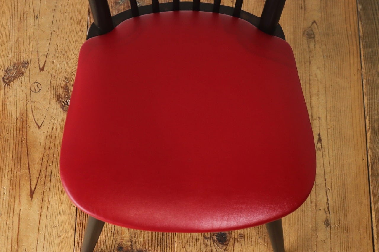 レトロ ダイニングチェア 椅子 食堂 木製 合皮 レザー 赤 レッド 松田