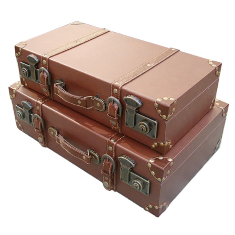 撮影用アイテム 革製トランクケース アンティーク 旅行鞄 【Sサイズ