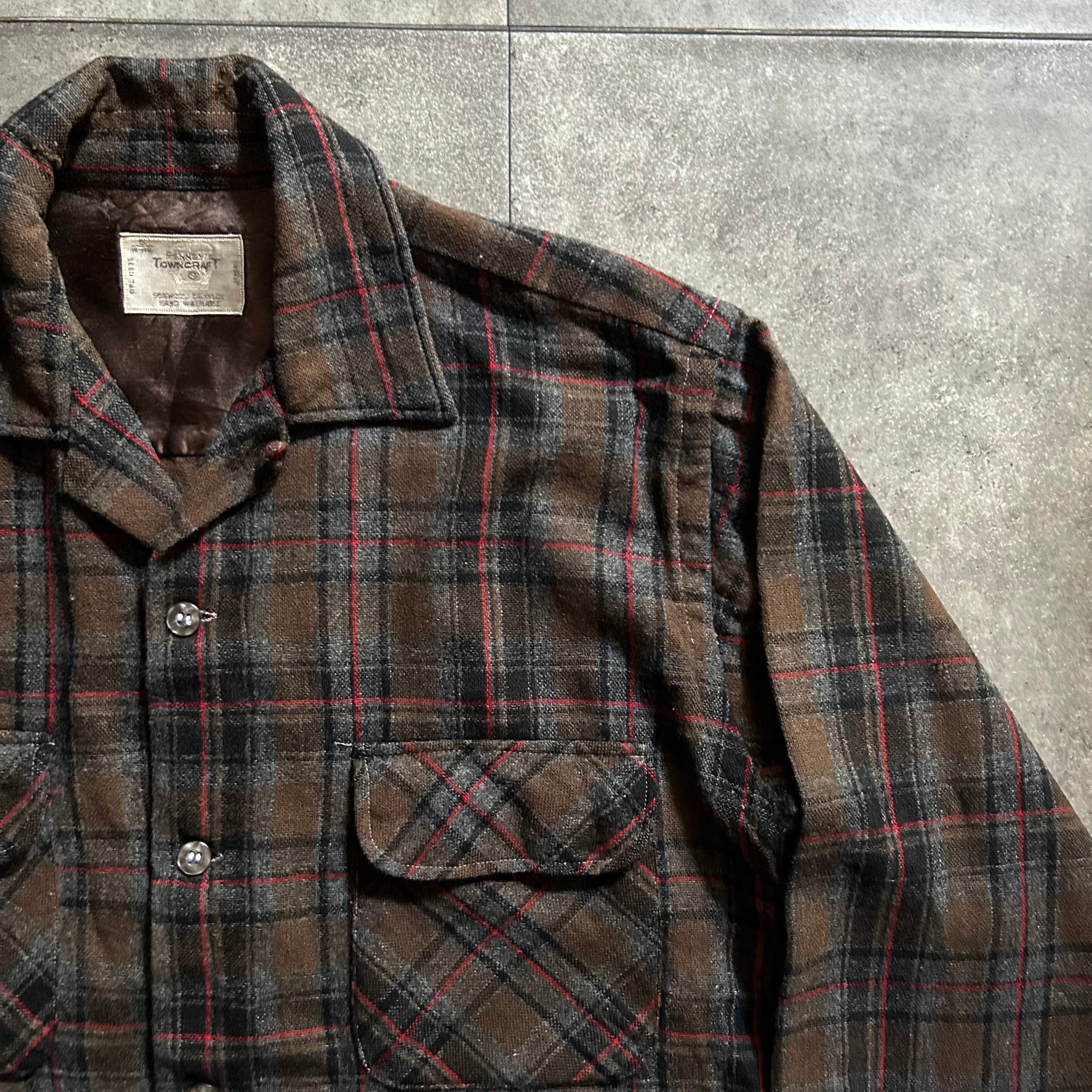 60s タウンクラフト ウールシャツ S ブラウン ボックス/オープンカラー