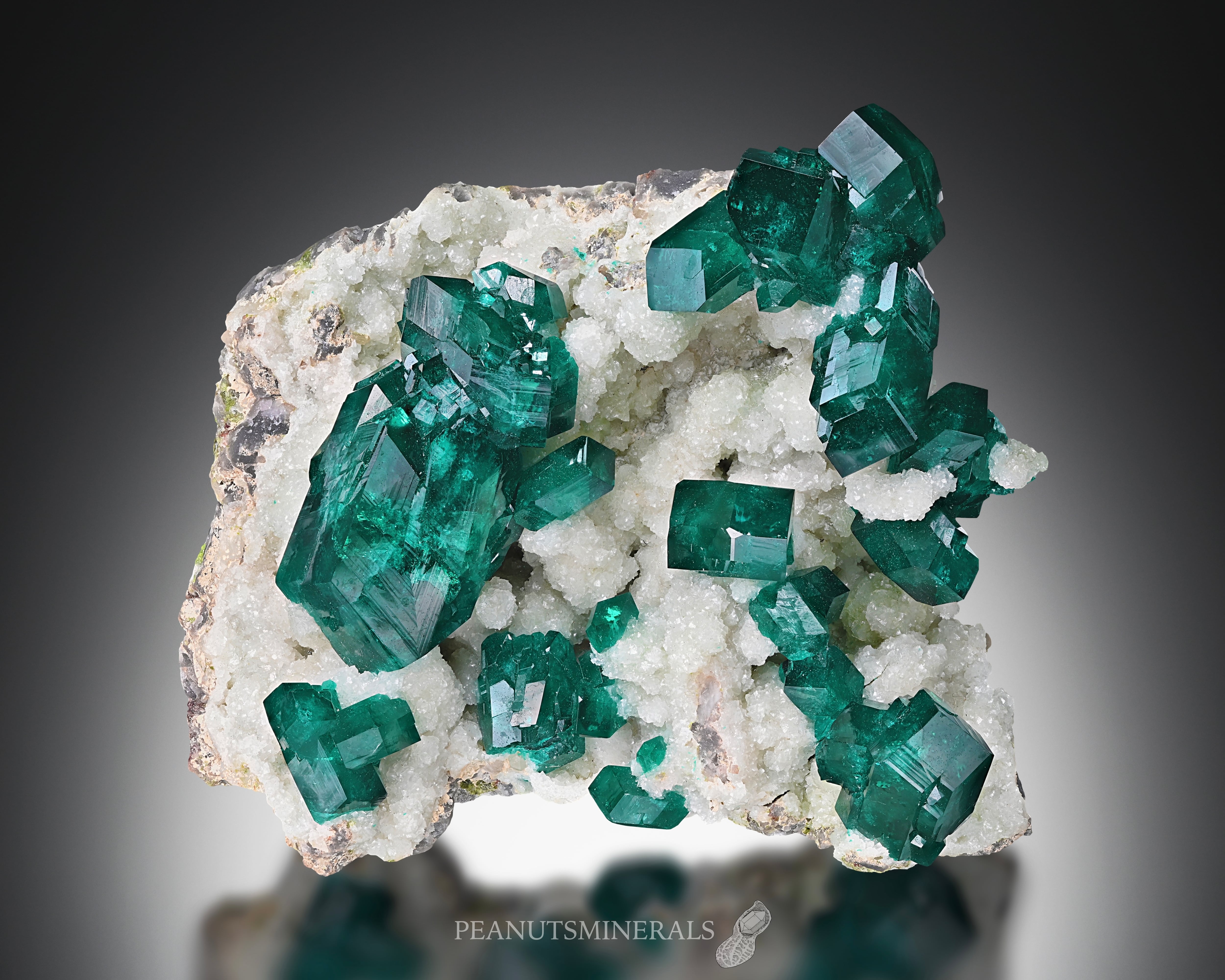 ダイオプテーズ / ダフタイト / カルサイト【Dioptase on Calcite with