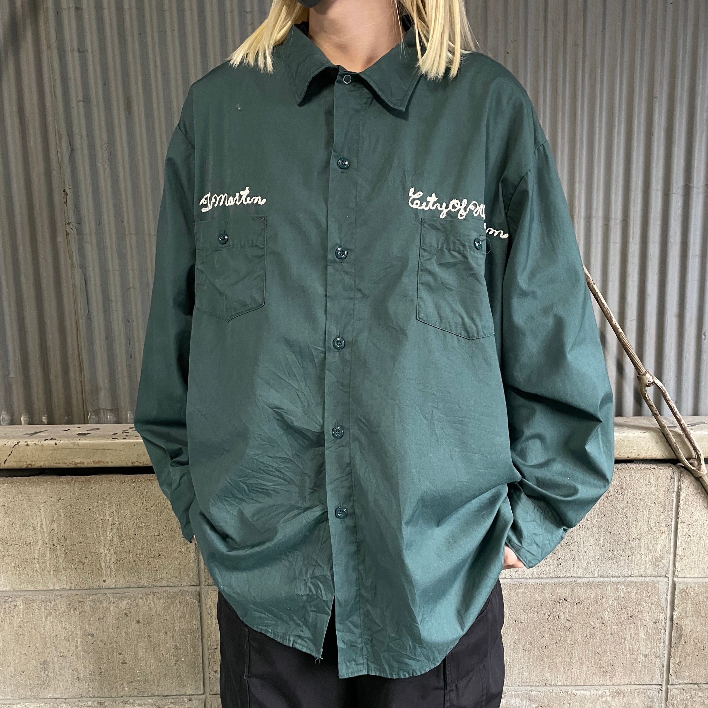 60年代〜70年代 ヴィンテージ チェーンステッチ 刺繍 長袖ワークシャツ