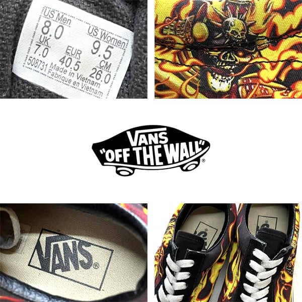 1点物◇バンズ黒ファイヤーパターンスニーカー26オールドスクール古着