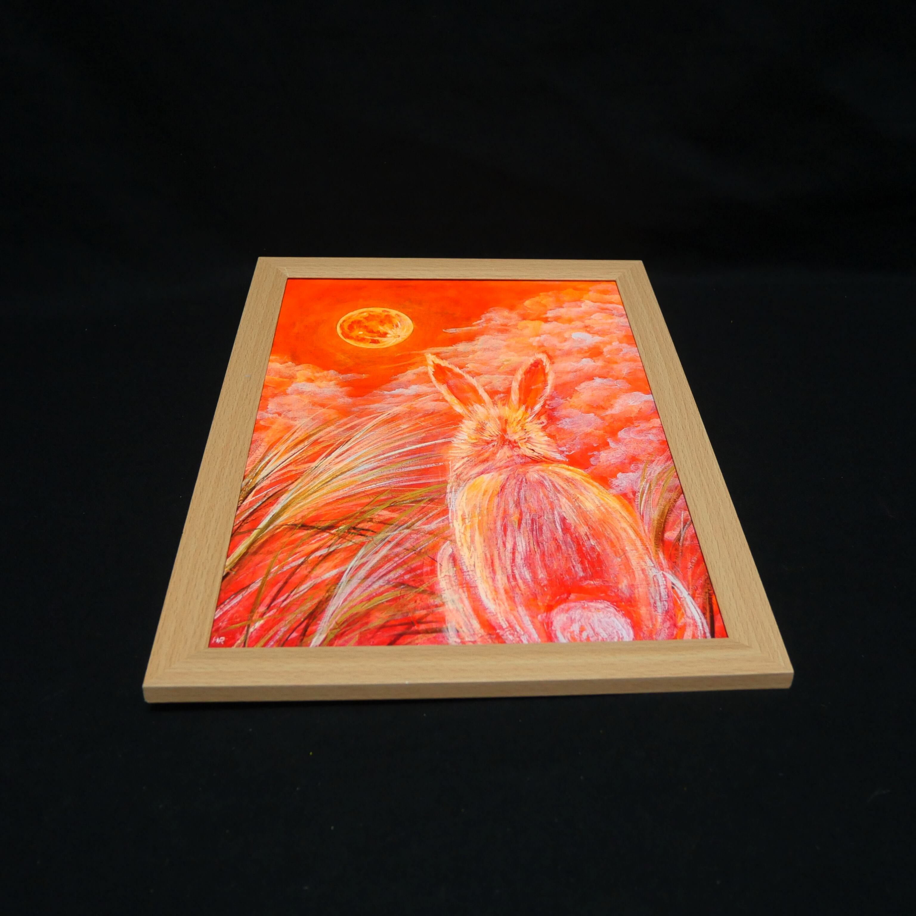 油絵 油彩 油彩画 絵画 絵【オレンジの月うさぎ】 | HIROSHI1990