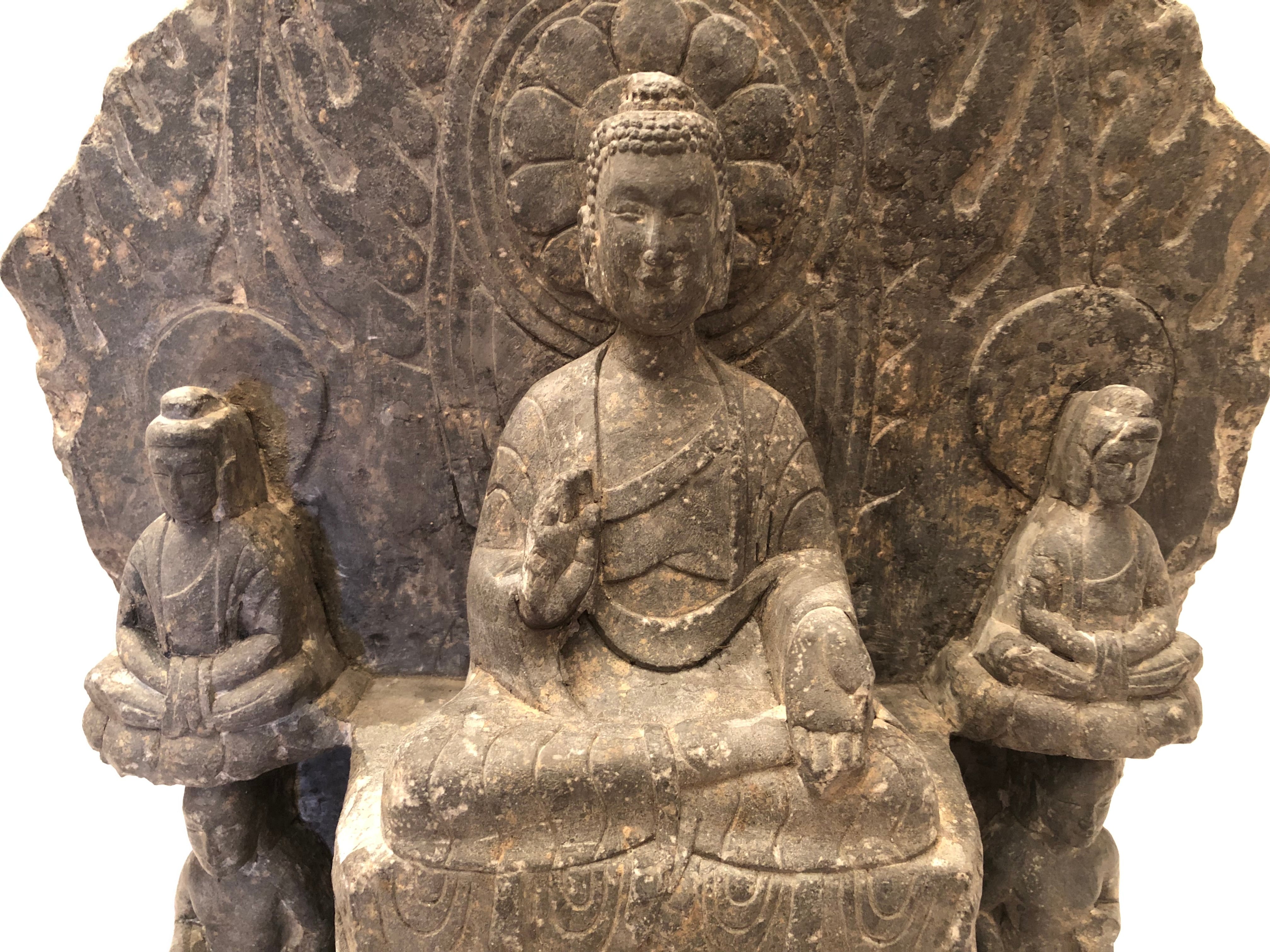 ♥仏像 中国 北魏様式 観世音菩薩 三尊像 桐箱付き 観音様 骨董品 仏像