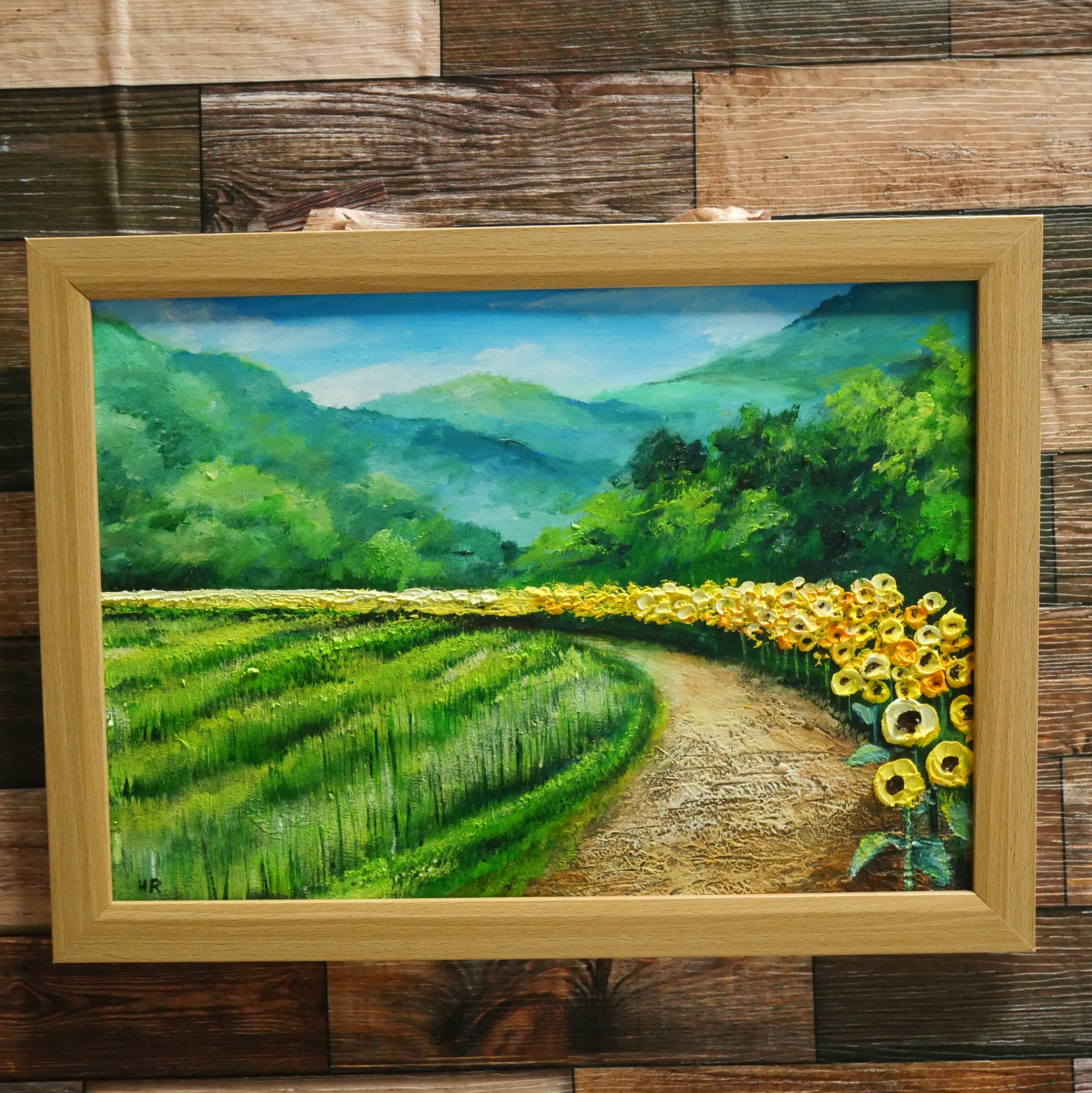 油絵 絵画 【田んぼのひまわり道】 | HIROSHI1990