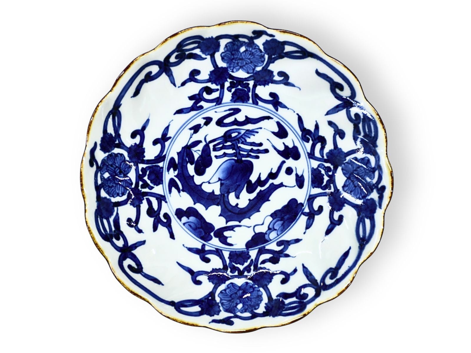 有田焼 福泉窯 手描き 染付見込鳳凰絵捻り彫7.5寸和皿 | ARITAYAKI STORE