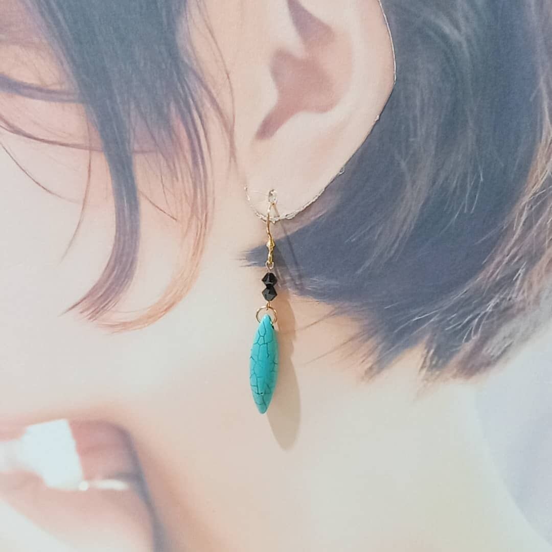 天然石ピアス ターコイズドロップ①② ○ピアス種類、イヤリングへ変更