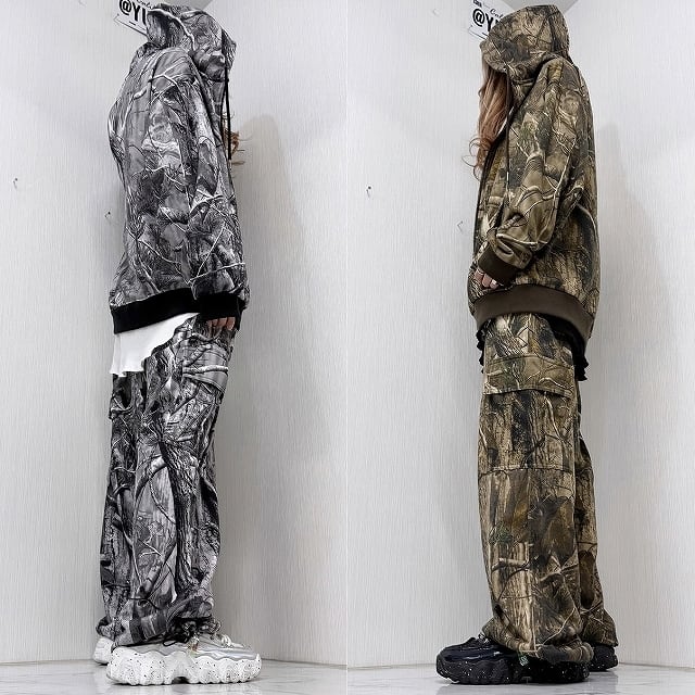 SET UP】上下セット リアルツリー柄 Zipパーカー＆Sideカーゴポケット