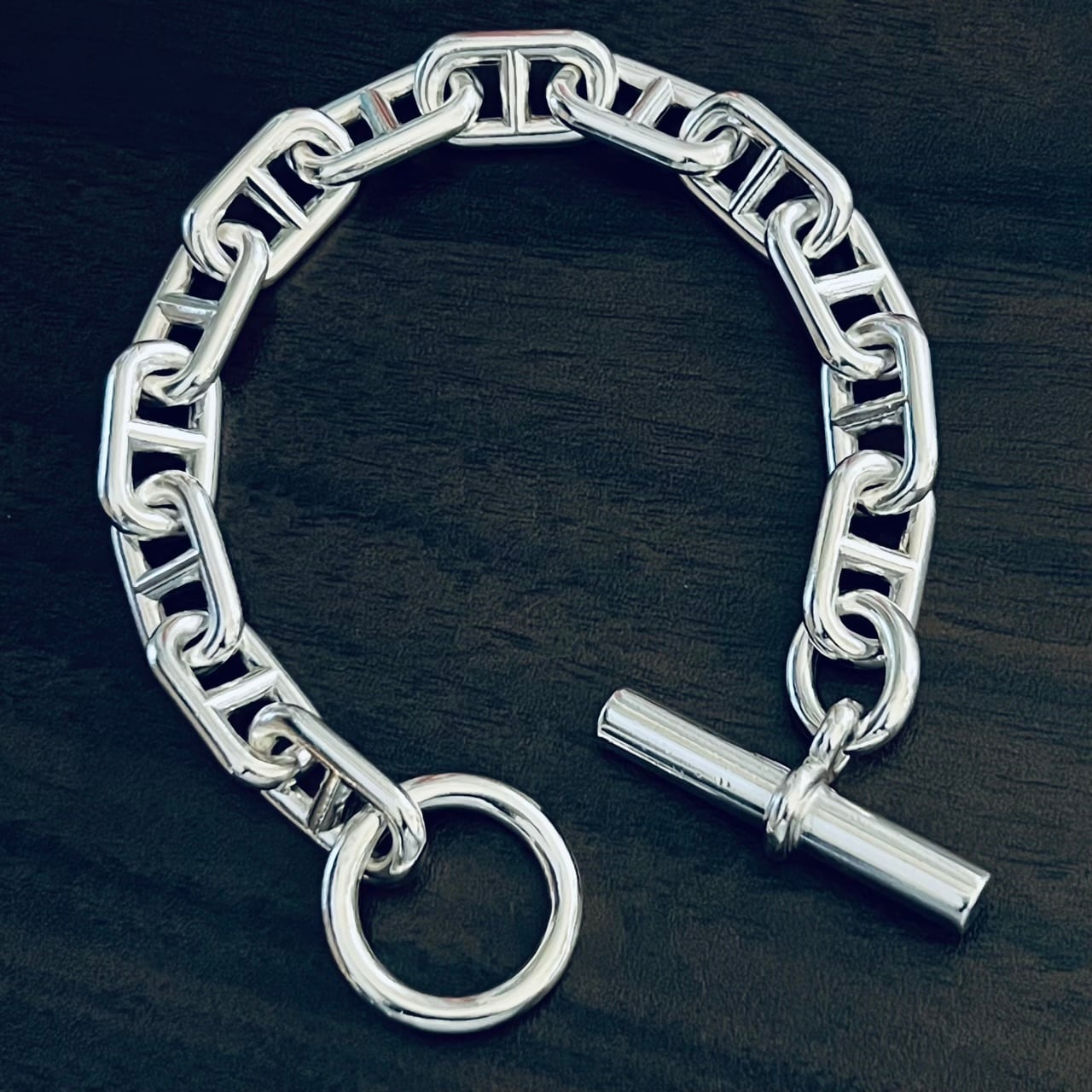 VINTAGE HERMES Chaine d'Ancre Bracelet GM 13 Links Silver 800