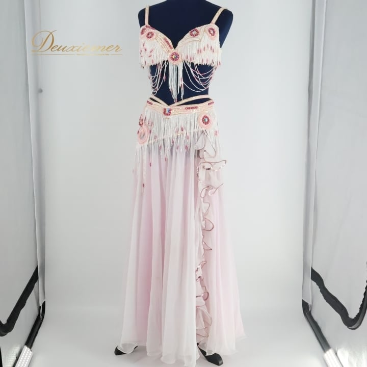 ベリーダンス オリエンタル 衣装 Bella ベラ 上下セット 白 ピンク