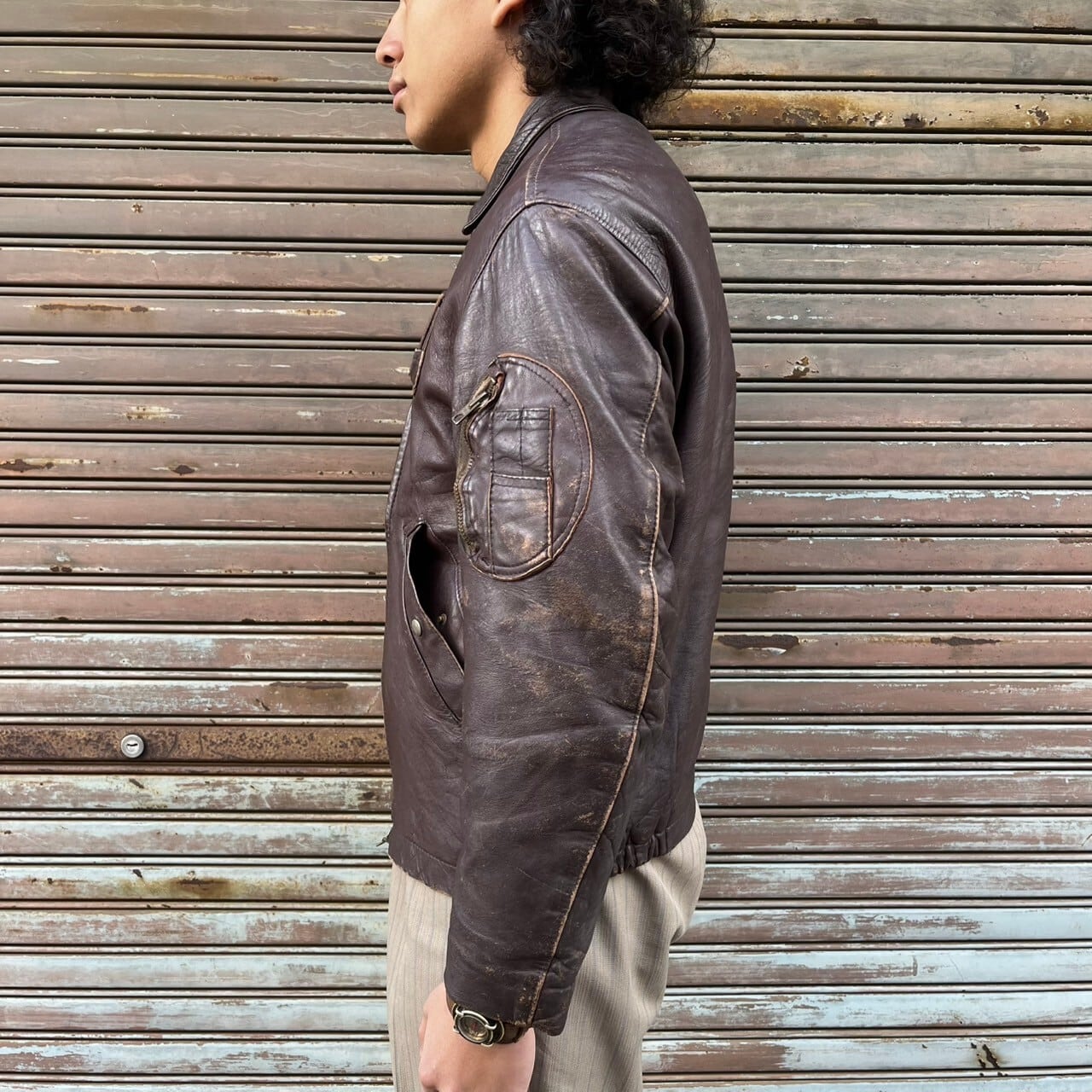 希少 60s フランス軍 ヴィンテージ 空軍 パイロット ブラウン レザー