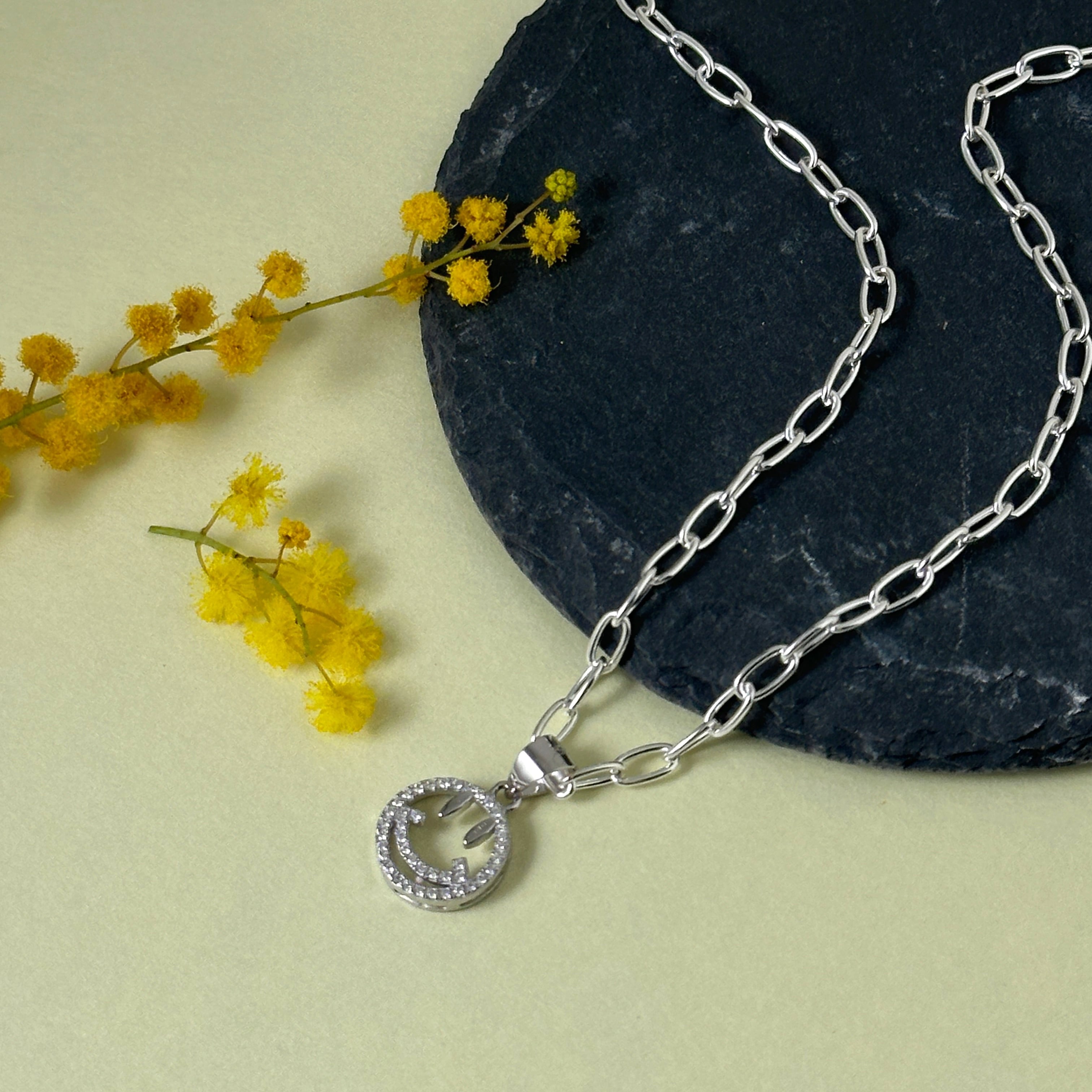 スマイル ジルコニア ネックレス w/ボリューム ロングアズキ チェーン