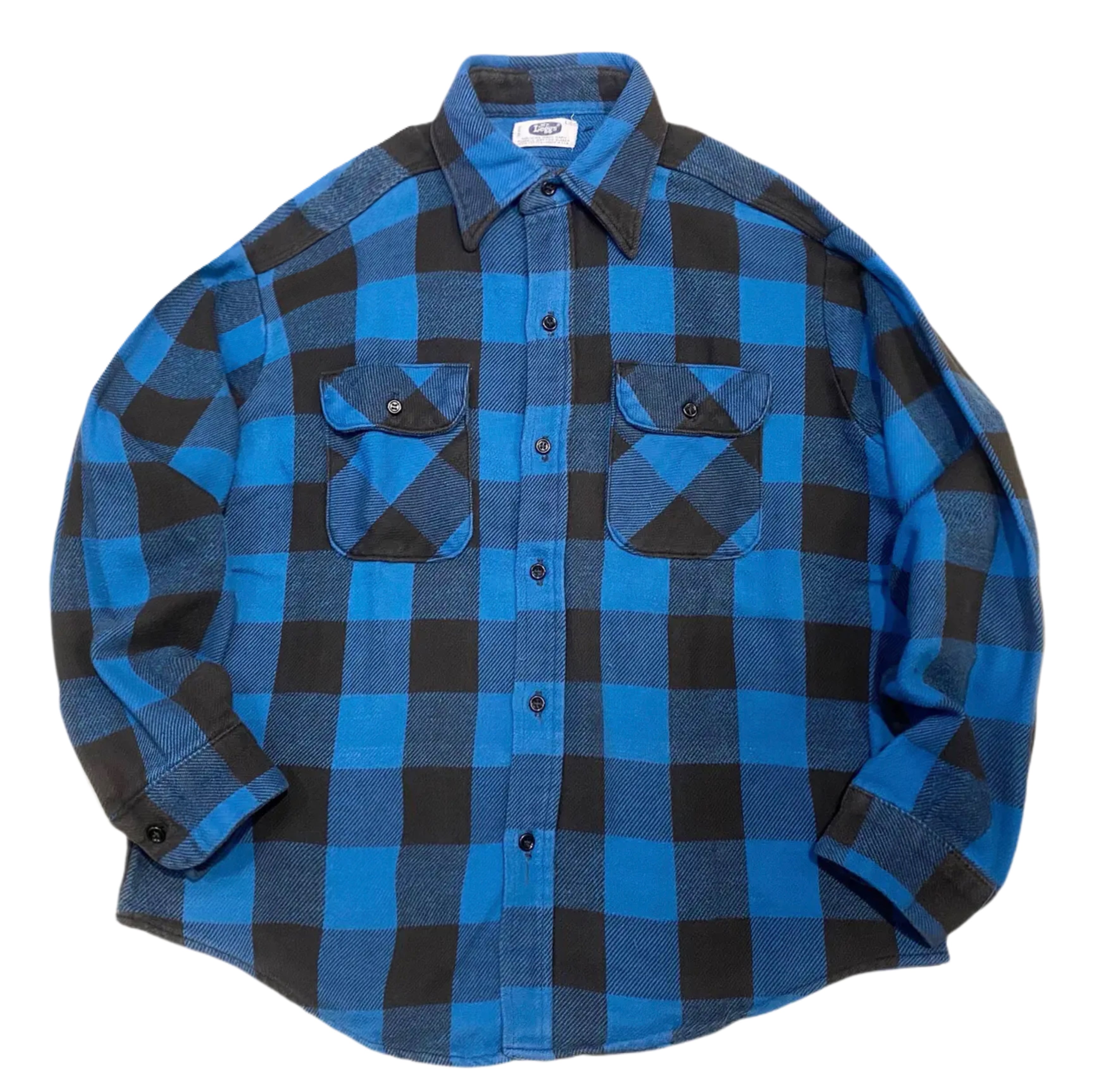 80s Mr.Leggs ブロックチェック ネルシャツ【L】ブラック×ブルー MADE