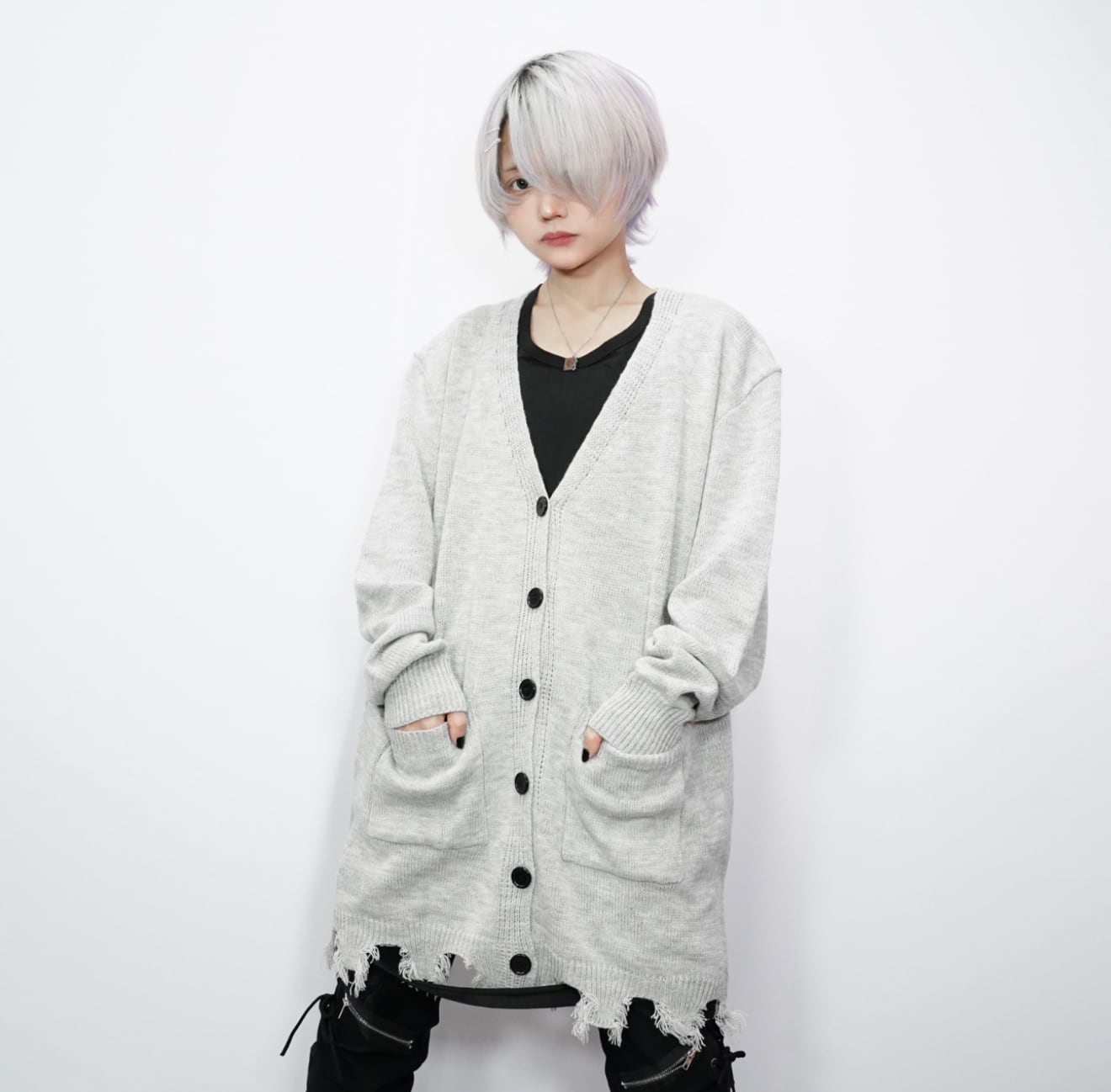 裾ダメージ加工ニットカーディガン【GRAY】 | NIER CLOTHING
