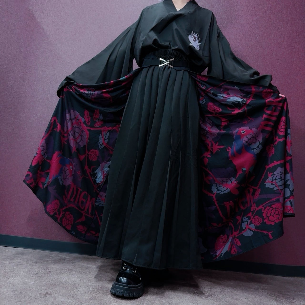 内側和柄ユニセックスシアーロングスカート【CROW】REDver. | NIER