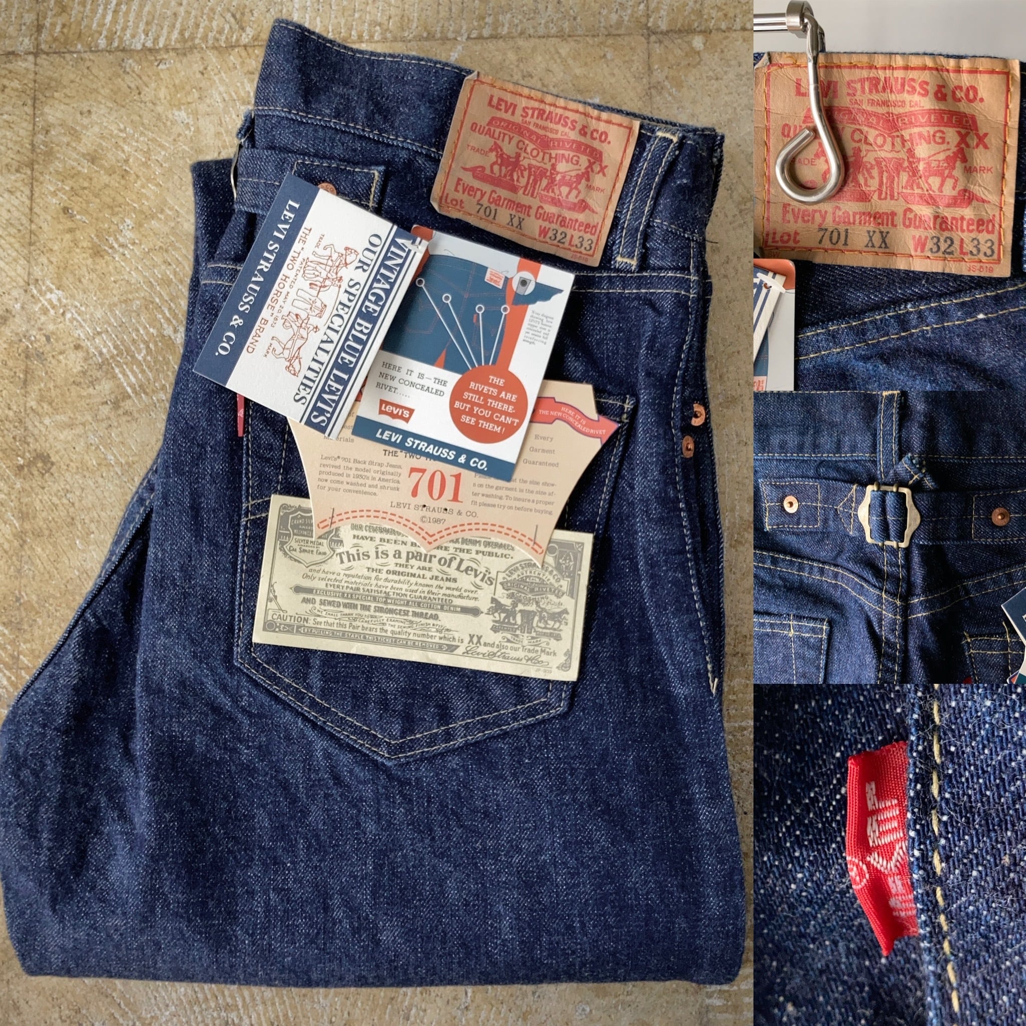 90's 701XX 復刻モンローデニムパンツ Dead Stock フラッシャー付 W32